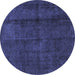 Round Machine Washable Abstract Blue Modern Rug, wshabs584blu