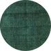 Round Machine Washable Abstract Turquoise Modern Area Rugs, wshabs584turq