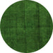 Round Machine Washable Abstract Green Modern Area Rugs, wshabs584grn