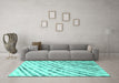 Machine Washable Abstract Turquoise Modern Area Rugs in a Living Room,, wshabs585turq