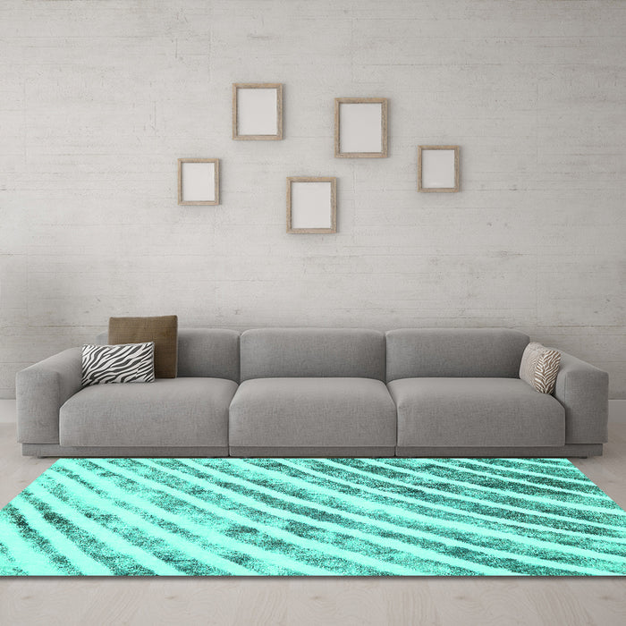 Machine Washable Abstract Turquoise Modern Area Rugs in a Living Room,, wshabs585turq