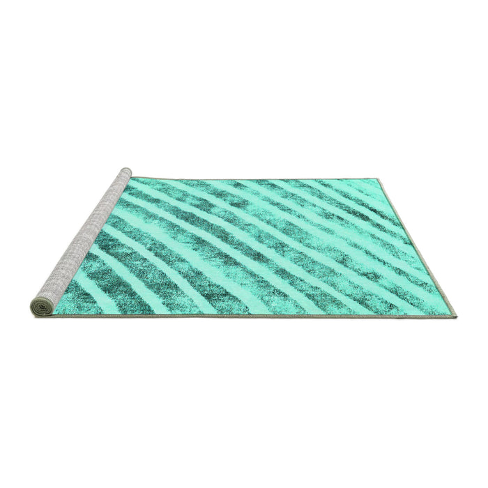 Sideview of Machine Washable Abstract Turquoise Modern Area Rugs, wshabs585turq