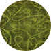 Round Machine Washable Abstract Green Modern Area Rugs, wshabs586grn