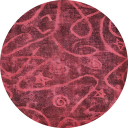 Round Machine Washable Abstract Red Rug, wshabs586