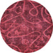 Round Machine Washable Abstract Red Rug, wshabs586