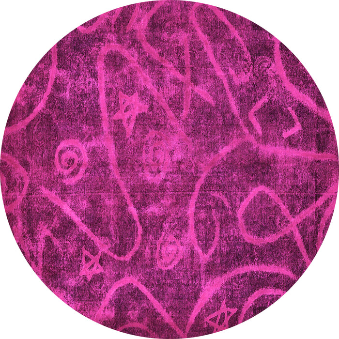 Round Machine Washable Abstract Pink Modern Rug, wshabs586pnk