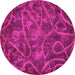 Round Machine Washable Abstract Pink Modern Rug, wshabs586pnk