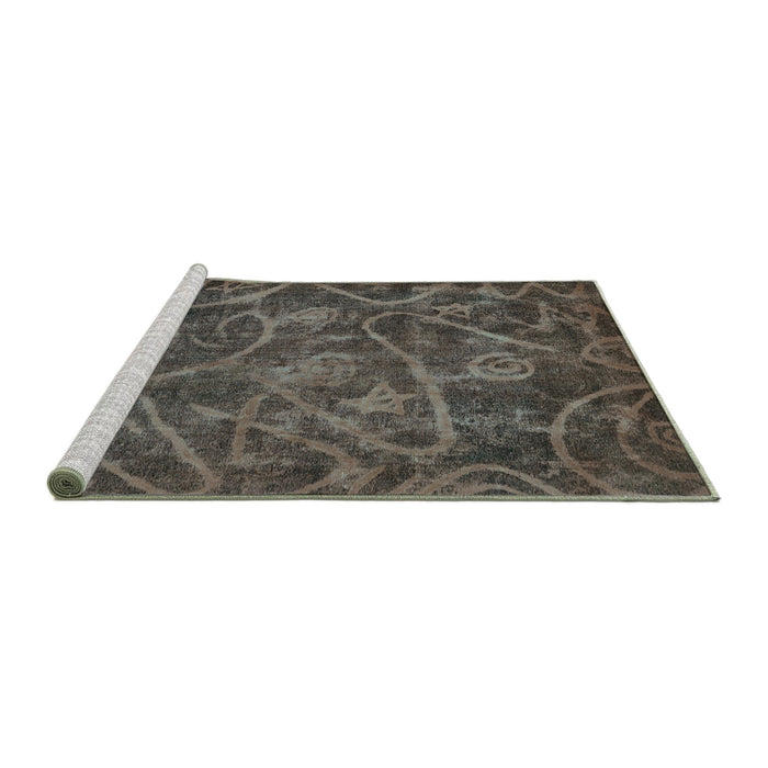 Sideview of Machine Washable Abstract Turquoise Modern Area Rugs, wshabs586turq