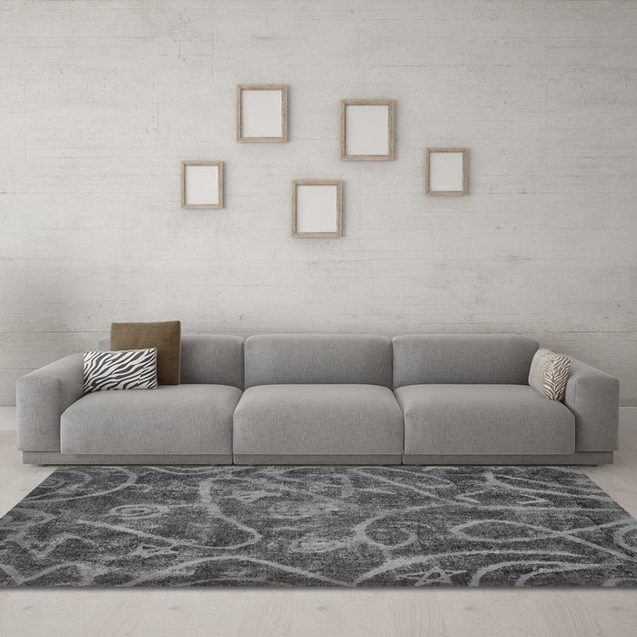 Machine Washable Abstract Gray Modern Rug in a Living Room,, wshabs586gry