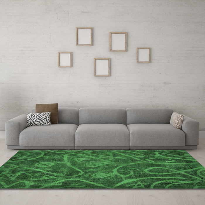 Machine Washable Abstract Emerald Green Modern Area Rugs in a Living Room,, wshabs586emgrn