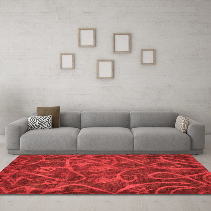 Machine Washable Abstract Orange Modern Area Rugs in a Living Room, wshabs586org