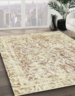 Abstract Pale Gold Modern Rug in Family Room, abs587