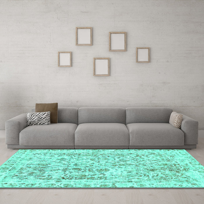 Machine Washable Abstract Turquoise Modern Area Rugs in a Living Room,, wshabs587turq