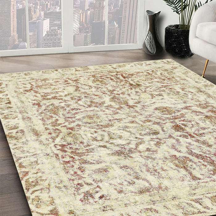 Machine Washable Abstract PaleGold Rug in a Family Room, wshabs587