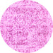 Round Machine Washable Abstract Pink Modern Rug, wshabs587pnk