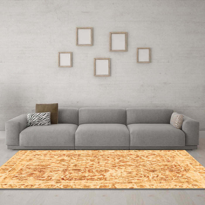Machine Washable Abstract Orange Modern Area Rugs in a Living Room, wshabs587org
