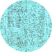 Round Machine Washable Abstract Light Blue Modern Rug, wshabs587lblu