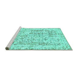 Sideview of Machine Washable Abstract Turquoise Modern Area Rugs, wshabs587turq