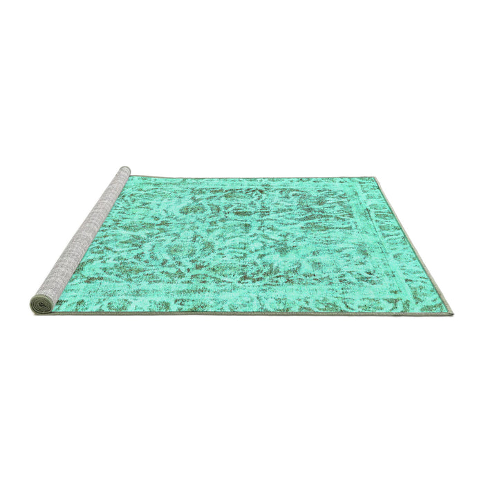 Sideview of Machine Washable Abstract Turquoise Modern Area Rugs, wshabs587turq