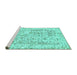 Sideview of Machine Washable Abstract Turquoise Modern Area Rugs, wshabs587turq