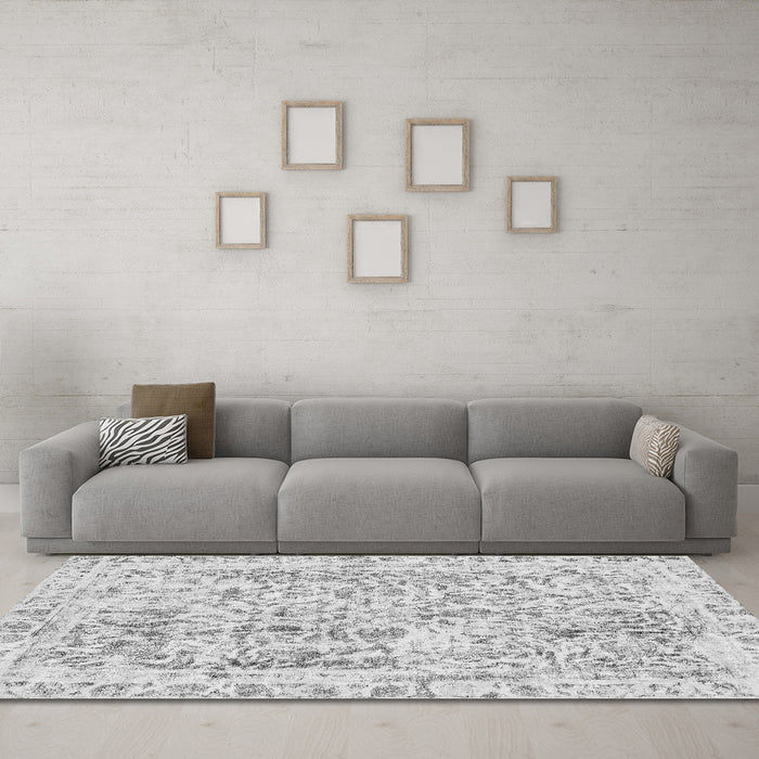 Machine Washable Abstract Gray Modern Rug in a Living Room,, wshabs587gry