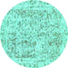 Round Machine Washable Abstract Turquoise Modern Area Rugs, wshabs587turq