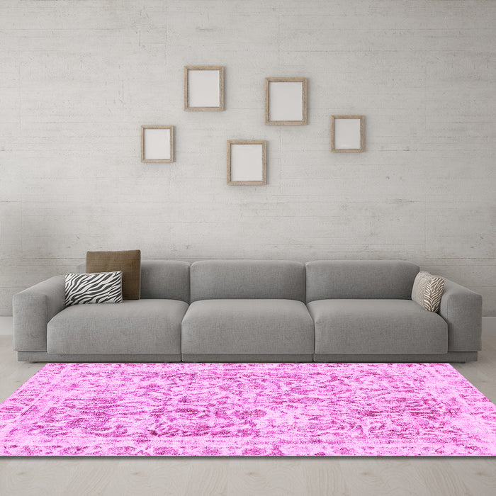 Machine Washable Abstract Pink Modern Rug in a Living Room, wshabs587pnk
