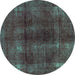 Round Abstract Turquoise Modern Rug, abs588turq