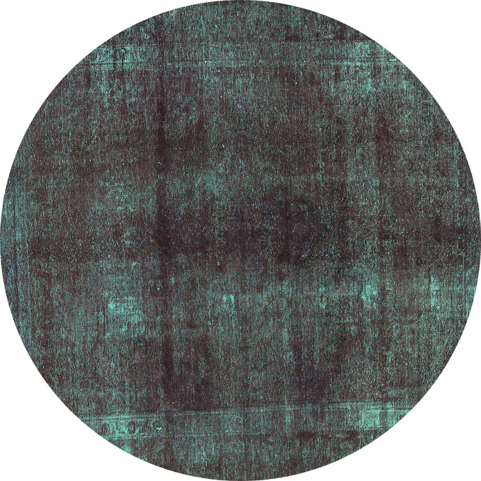 Round Machine Washable Abstract Turquoise Modern Area Rugs, wshabs588turq