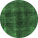 Round Abstract Emerald Green Modern Rug, abs588emgrn