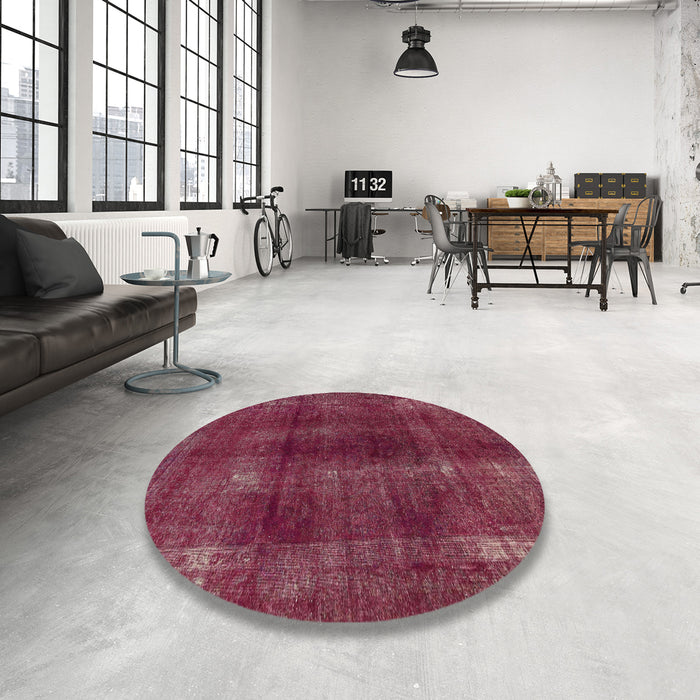 Round Abstract Pink Modern Rug in a Office, abs588