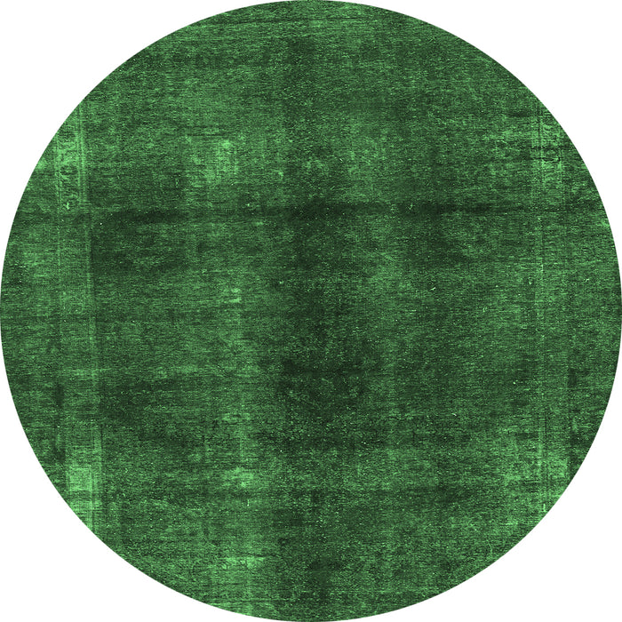 Round Machine Washable Abstract Emerald Green Modern Area Rugs, wshabs588emgrn