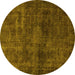 Round Abstract Yellow Modern Rug, abs589yw