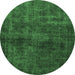 Round Machine Washable Abstract Emerald Green Modern Area Rugs, wshabs589emgrn