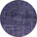 Round Machine Washable Abstract Blue Rug, wshabs589
