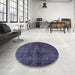 Round Machine Washable Abstract Blue Rug in a Office, wshabs589