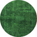 Round Machine Washable Abstract Green Modern Area Rugs, wshabs589grn