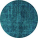 Round Abstract Turquoise Modern Rug, abs589turq