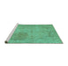 Sideview of Machine Washable Abstract Turquoise Modern Area Rugs, wshabs590turq