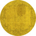 Round Abstract Yellow Modern Rug, abs590yw