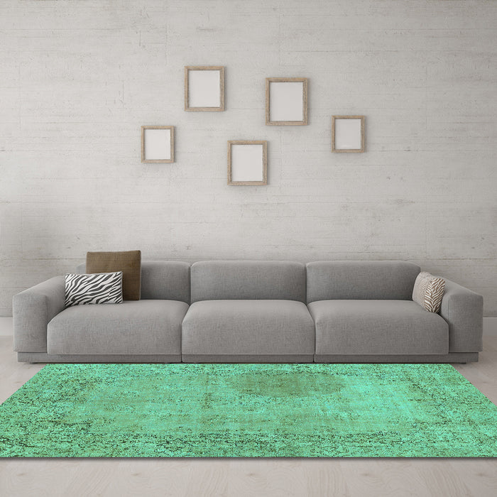 Machine Washable Abstract Turquoise Modern Area Rugs in a Living Room,, wshabs590turq