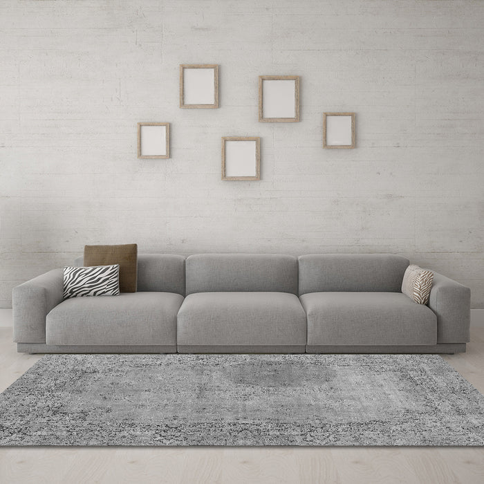 Machine Washable Abstract Gray Modern Rug in a Living Room,, wshabs590gry