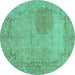 Round Abstract Turquoise Modern Rug, abs590turq