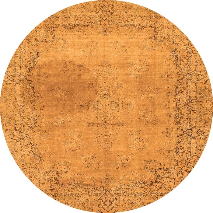 Round Machine Washable Abstract Orange Modern Area Rugs, wshabs590org
