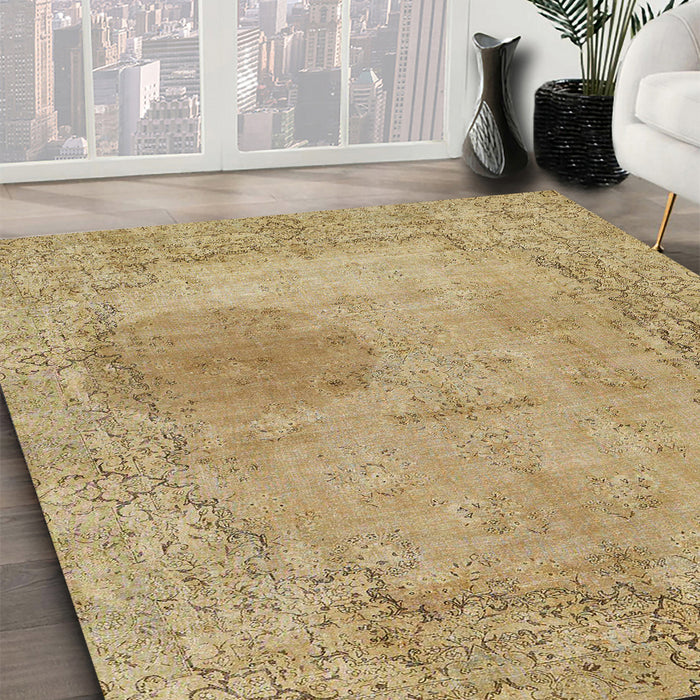 Abstract Cinnamon Brown Modern Rug in Family Room, abs590