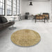 Round Machine Washable Abstract Cinnamon Brown Rug in a Office, wshabs590