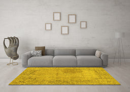 Machine Washable Abstract Yellow Modern Rug in a Living Room, wshabs590yw