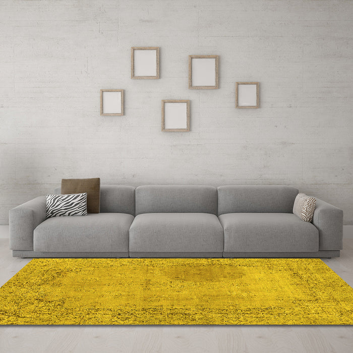 Machine Washable Abstract Yellow Modern Rug in a Living Room, wshabs590yw