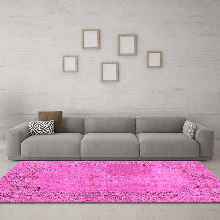 Machine Washable Abstract Pink Modern Rug in a Living Room, wshabs590pnk