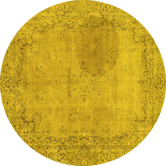 Round Machine Washable Abstract Yellow Modern Rug, wshabs590yw